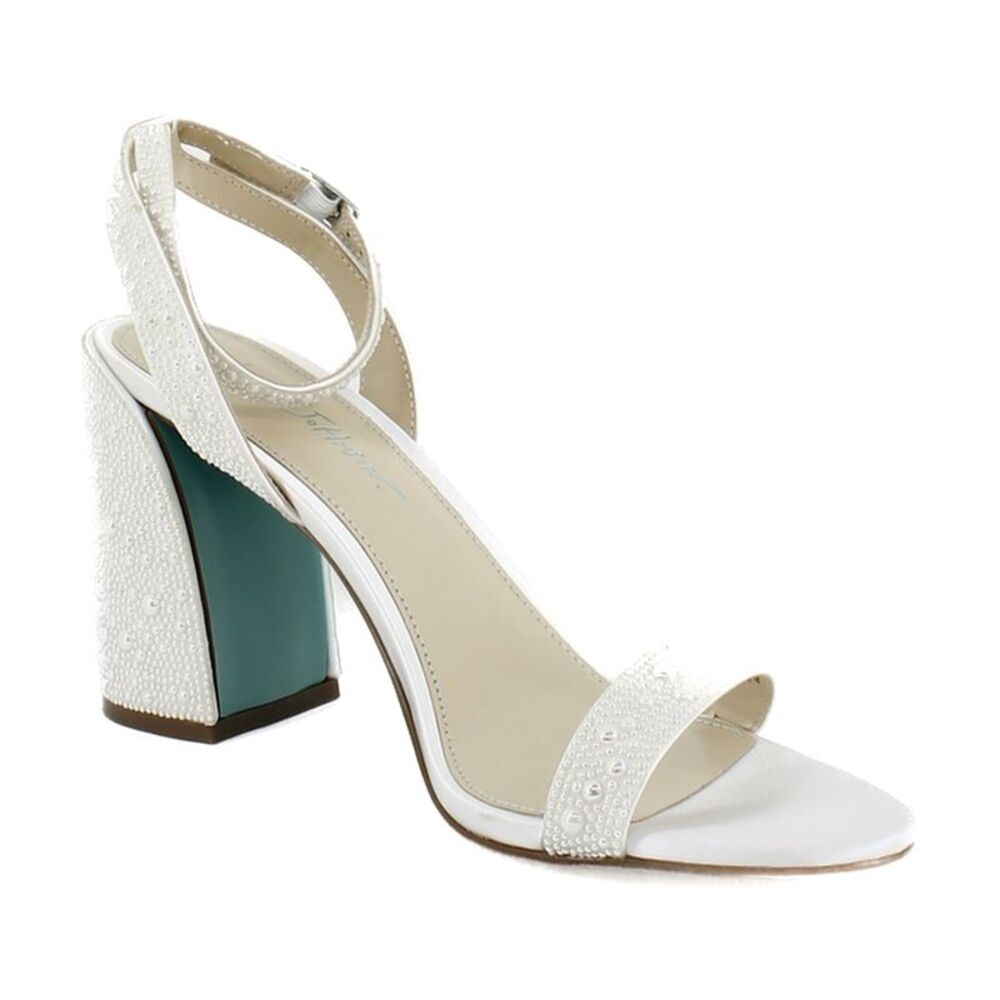 NWT Betsey Johnson White and Pearl Block Heels Sandals NIB